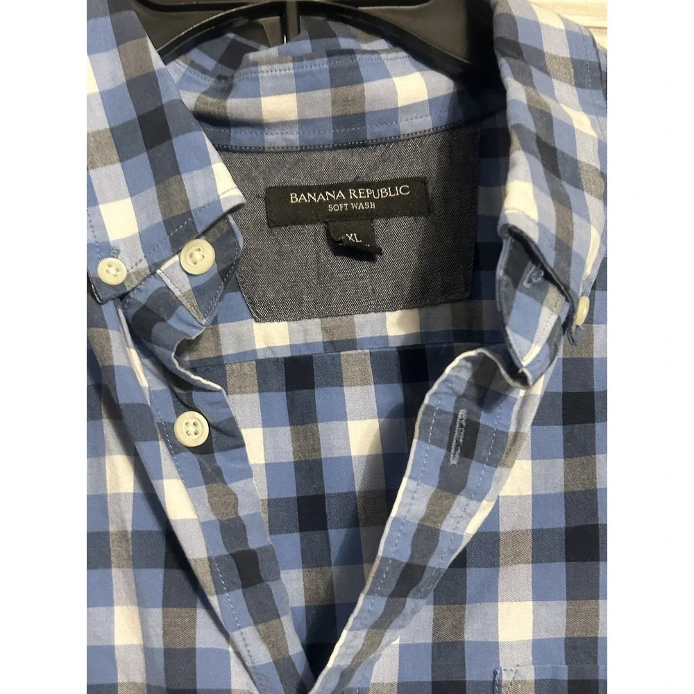 Men's‎ Banana Republic Long Sleeve Blue Checkered Shirt Size XL